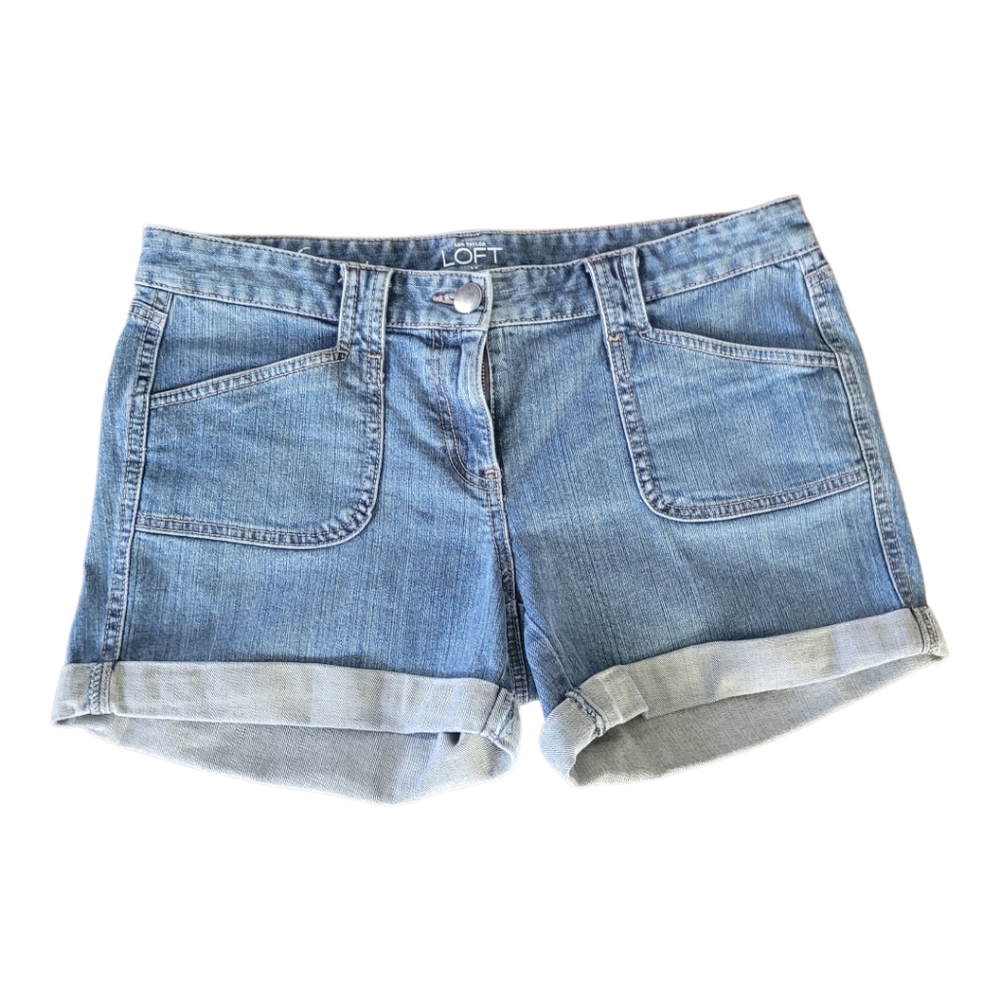 Ann Taylor Loft Denim Jean Cuffed Shorts  Size 6 Original Blue Pockets Classic